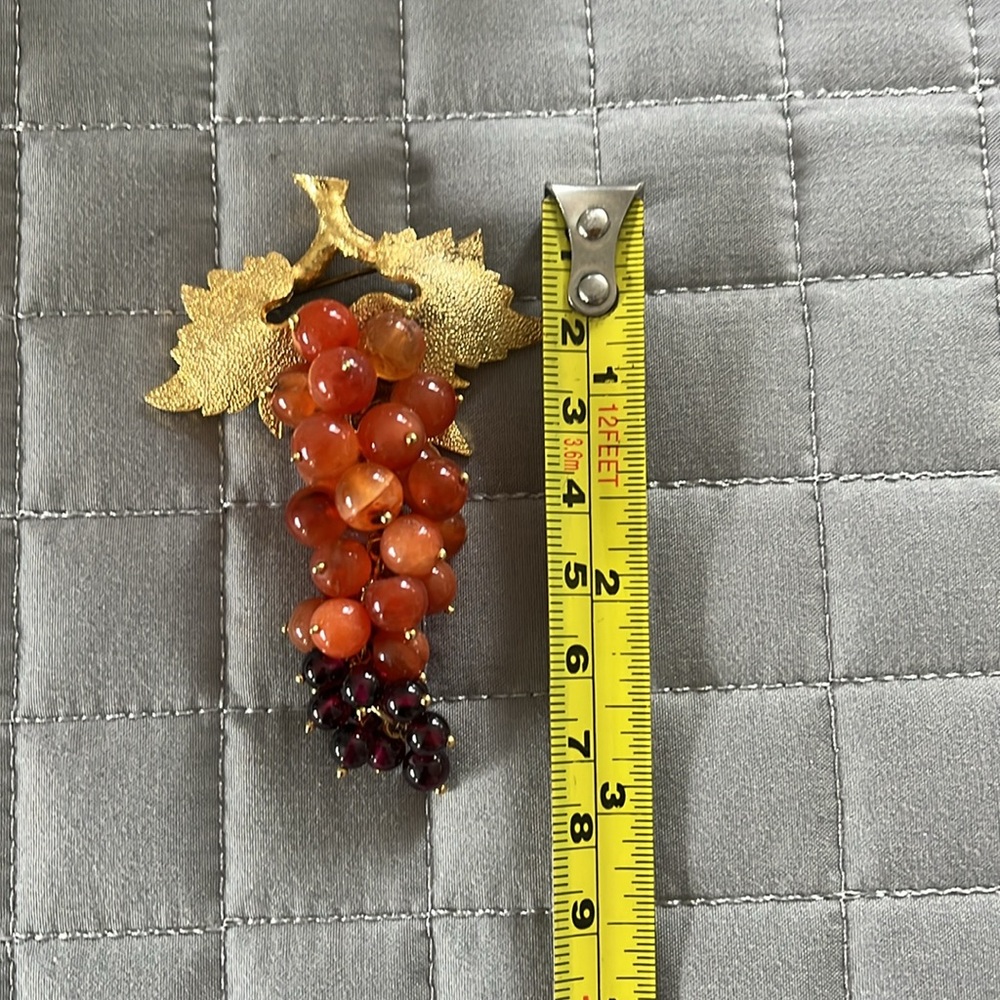 Macy's Gold and Red Cluster Brooch Set earrings and a brooch pin - Picture 6 of 7